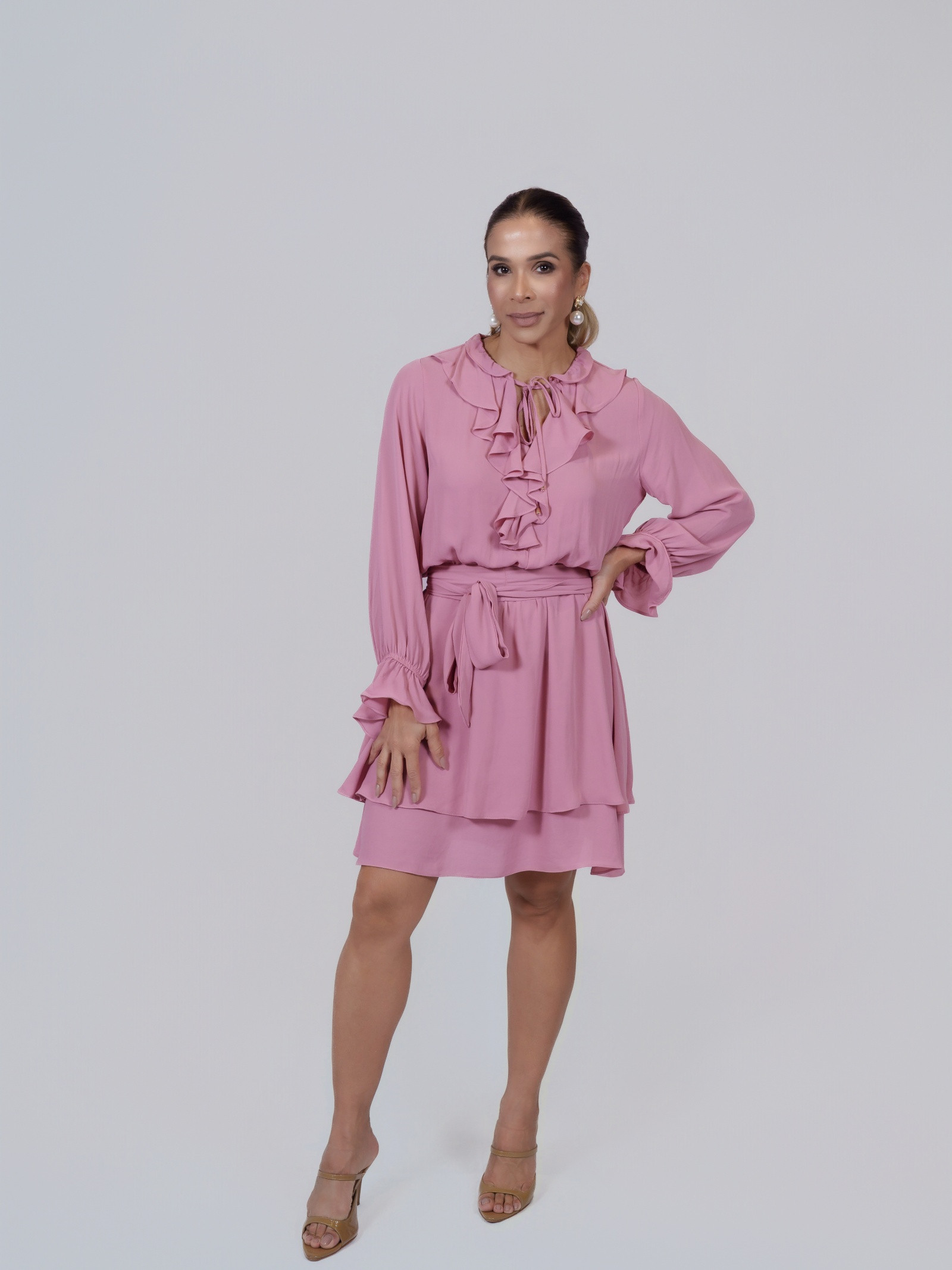 VESTIDO CREPE LISO CURTO-ROSA-M