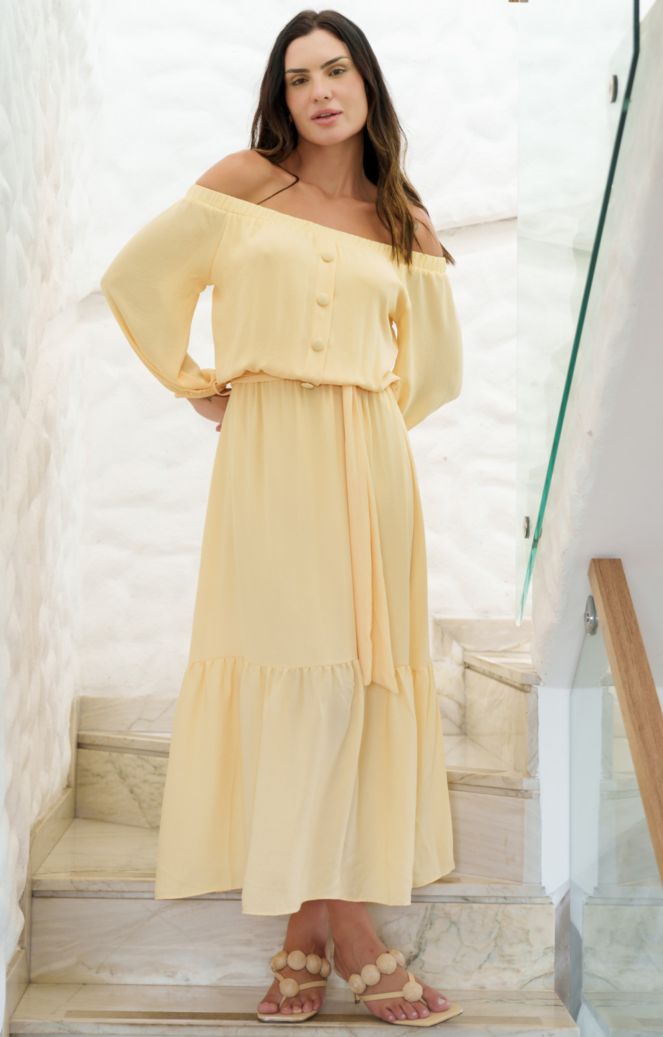 VESTIDO CREPE MIDI OMBRO A OMBRO