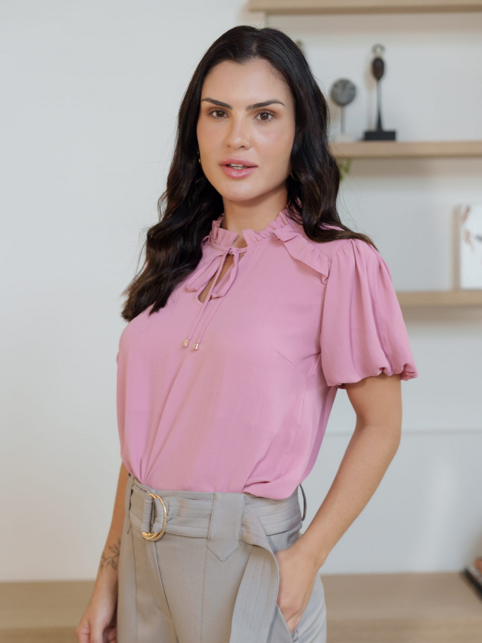 BLUSA CREPE MANGA CURTA